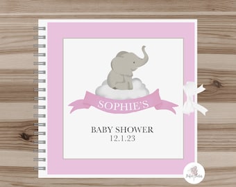 Personalised Pink Elephant Baby Shower Guest Book, Pink Elephant Baby Shower Keep Sake