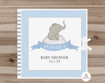 Personalised Blue Elephant Baby Shower Guest Book, Blue Elephant Baby Shower Keep Sake.