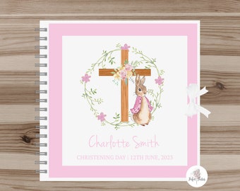 Personalised Pink Flopsy Rabbit Baptism Christening Scrapbook, Memory Album.