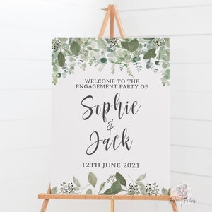 Personalised Green Foliage Floral Welcome to Engagement Party Sign, A3, A4, Wedding, Birthday, Welcome Sign, Foam Board