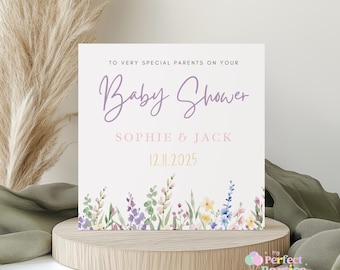 Baby In Bloom Baby Shower Card | Cute Baby Girl Theme New Baby Card | Baby Girl Gender Reveal Baby Shower Congratulations Card