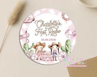 Personalised My First Rodeo Pink Birthday Party Stickers – Cow Girl Stickers Sweet Cone & Thank You Seals – Pack of 35