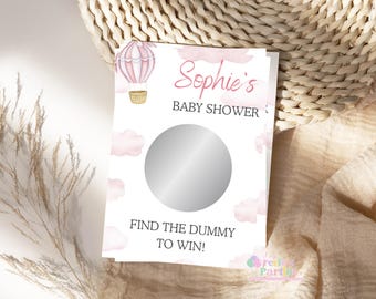 Pink Hot Air Balloon Baby Shower Personalised Scratch Cards, Girl Game (Pack of 10)