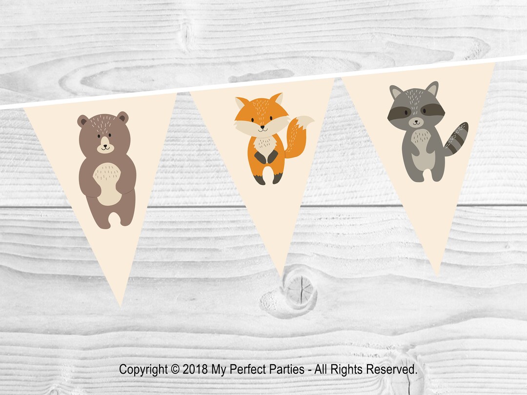 Woodland Animal Birthday Party Baby Shower Bunting Banner. - Etsy