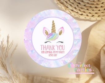 Personalised Purple Unicorn Rainbow Birthday Stickers, Thank You Seals – Pack of 35