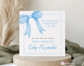 Blue Bows Baby Shower Card | Cute Neutral Bow Theme New Baby Card | Baby Boy Baby Shower Congratulations Card