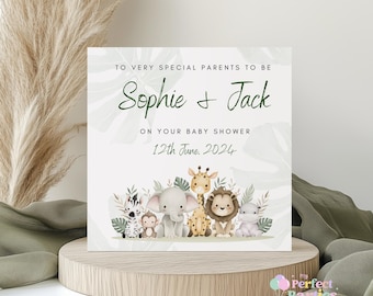 Jungle Safari Baby Shower Card | Neutral Safari Animals New Baby Card | Gender Neutral Baby Girl or Boy Congratulations Card