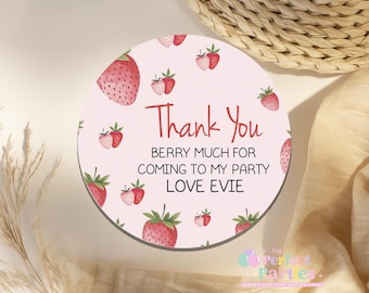 Personalised Berry First Birthday Stickers – Strawberry Berry First Party Stickers – Pack of 35