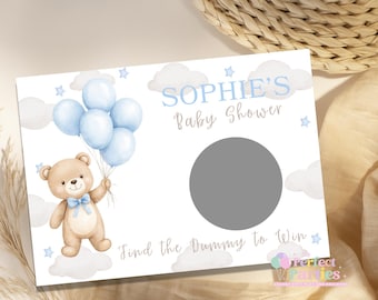 à gratter personnalisées Can Bearly Wait pour baby shower | Ours en peluche bleu | Bébé garçon | Lot de 10