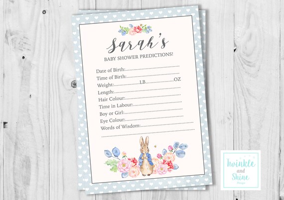 Girl PERSONALISED Baby Shower Prediction Cards Boy Floral. Neutral
