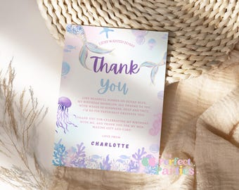 Personalised Mermaid Thank You Cards | Under the Sea Birthday | Mermaid Party Theme | Pack of 10