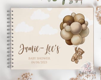 Personalised Neutral Teddy Bear Guest Book – Baby Shower, Birthday & Christening Keepsake