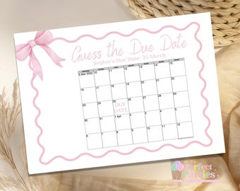 Personalised Pink Bows Guess the Due Date Baby Shower Game - Baby Shower Game - Guess Mummy's Due Date