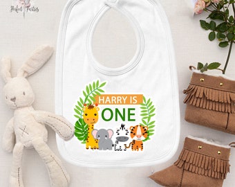 Personalised Jungle Safari Animal 1st Birthday Bib, First Birthday Gift, 1st Birthday Jungle Theme, Baby Boy Girl Gift