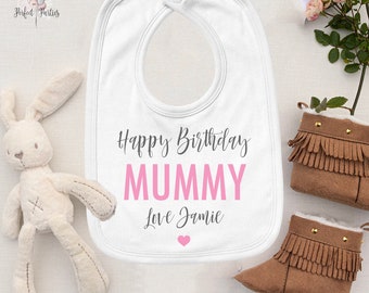 Happy Birthday Mummy, Nanny, Grandma, Auntie, Personalised Baby Bib Funny Cute Custom Gift Boys