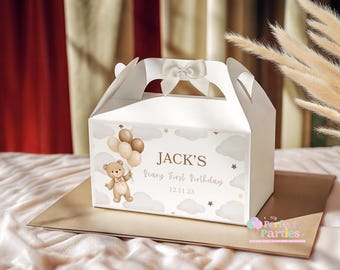 Personalised Neutral Teddy Bear Party Box, Boy or Girl Birthday Gift Box, Teddy Bear Party Favour Lunch Box | Neutral Teddy Loot Box