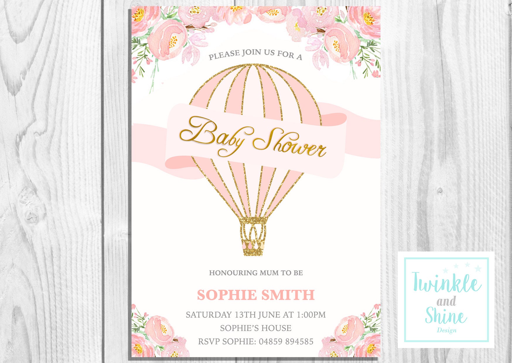 Printable Hot Air Balloon Baby Shower Invitations 3