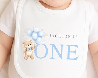 Personalised Blue Teddy Bear 1st Birthday Baby Bib