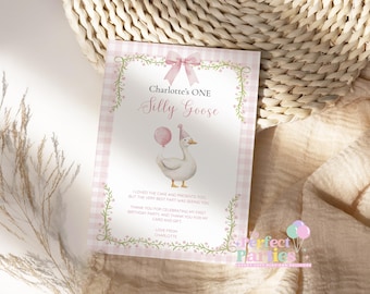 One Silly Goose Pink Thank You Cards - Pack of 10 with Envelopes, Goose Birthday Party Children's Birthday Thank You Cards