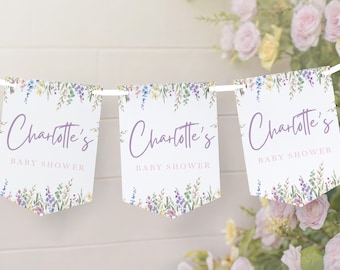 Personalised Baby in Bloom Baby Girl Shower Banner | Pink Floral Baby Shower Bunting | Floral Baby Shower Decor 3m