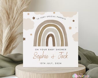 Neutral Rainbow Baby Shower Card | Cute Neutral  Theme New Baby Card | Baby Girl or Baby Boy Gender Reveal Baby Shower Congratulations Card