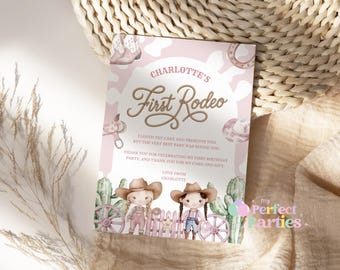 Personalised Pink Cowgirl First Rodeo Thank You Cards | Baby Girl Western Party Thank You Cards | Pack of 10