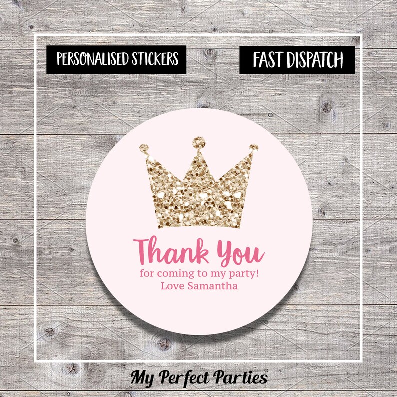 Personalised Princess Birthday Party, Little Princess, Birthday, Girl, Birthday Party Stickers Thank You Seals - PACK OF 35 