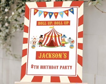 Cartel de bienvenida personalizado para fiesta de cumpleaños con temática de circo, tamaños A3 y A4 - Cartón pluma