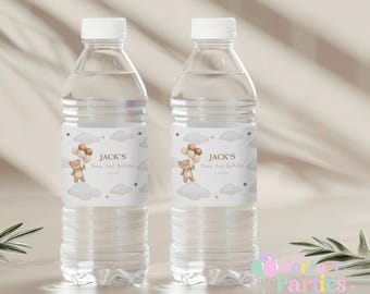 Neutral Teddy Bear Water Bottle Labels & Fruit Shoot Wrappers – Pack of 6 – Birthday Party Drink Wraps