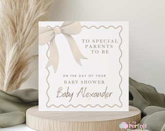 Neutral Bows Baby Shower Card | Cute Neutral Bow Theme New Baby Card | Baby Girl or Baby Boy Gender Reveal Baby Shower Congratulations Card