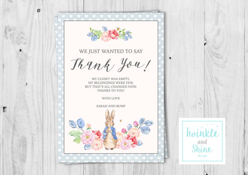 Printable Baby Shower Thank You Card Peter Rabbit Baby Etsy UK