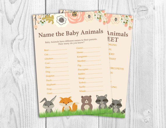 Printable Woodland Baby Shower Name The Baby Animal Game Who Etsy