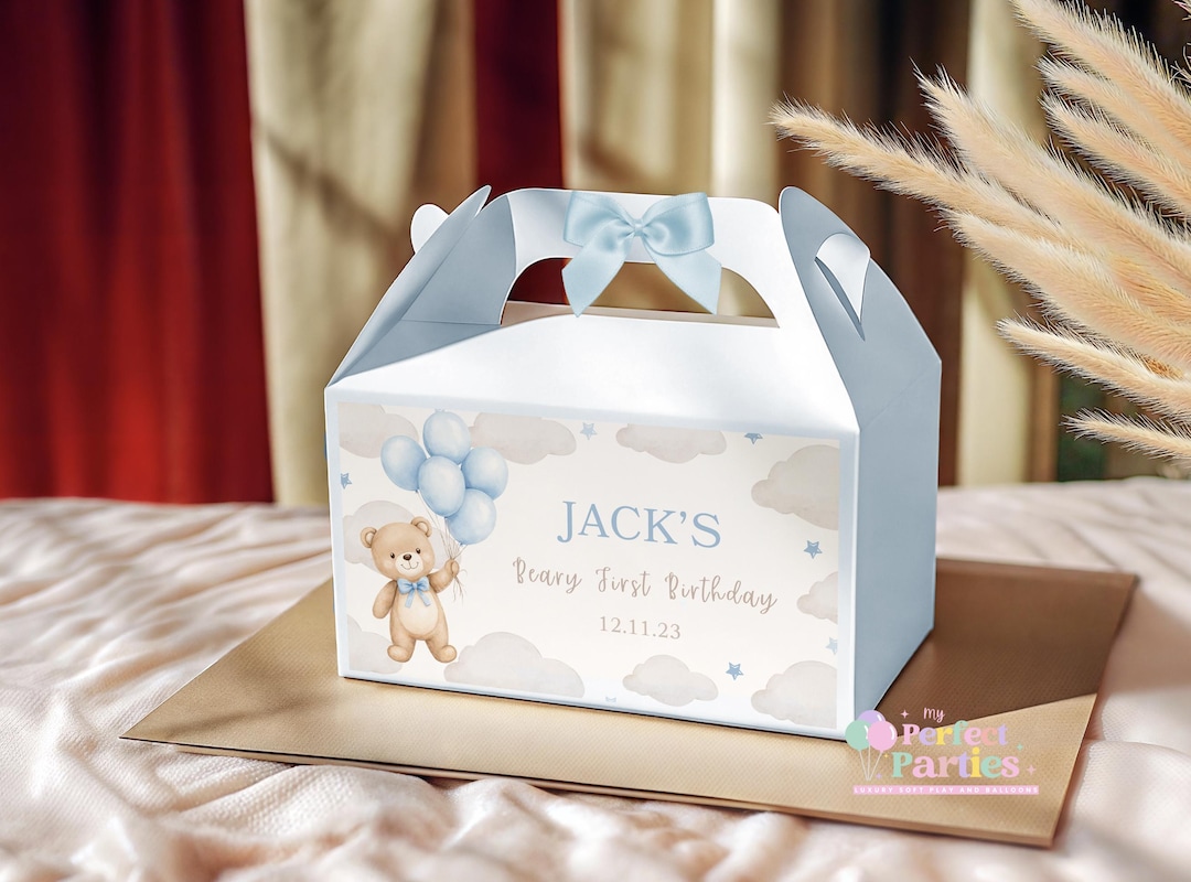 Personalised Blue Teddy Bear Party Box, Baby Boy Birthday Gift Box ...