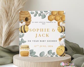 Bee Theme Baby Shower Card | Cute Neutral Bee New Baby Card | Baby Girl or Baby Boy Gender Reveal Congratulations Card