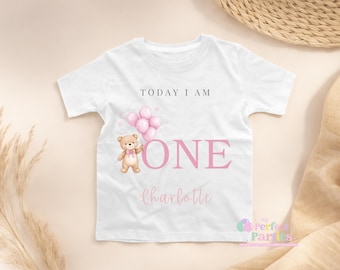 Personalised Pink Teddy Bear Birthday Shirt – Today I Am 1 2 3 4 Toddler T-Shirt – First Birthday Outfit – Kids Birthday T-Shirt