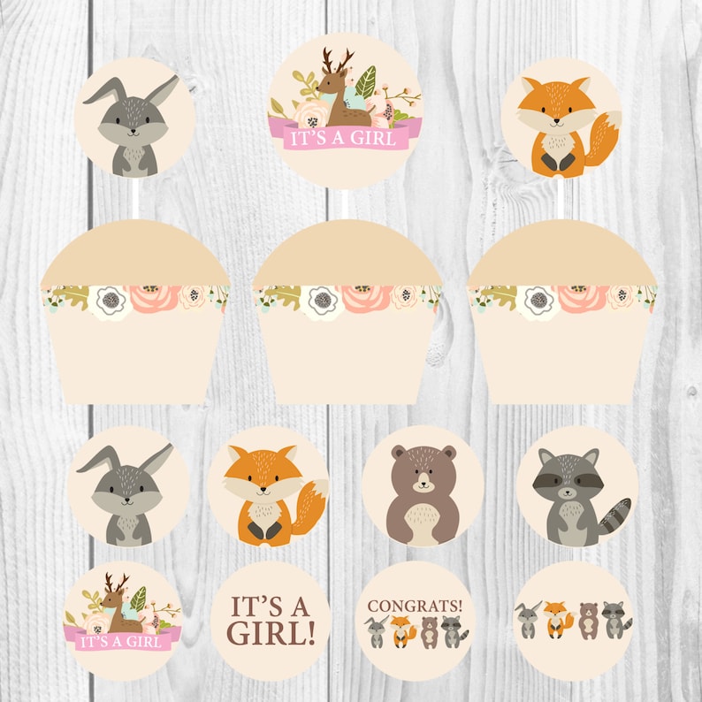 Woodland Baby Shower Cupcake Toppers and Cupcake Wrappers Etsy UK