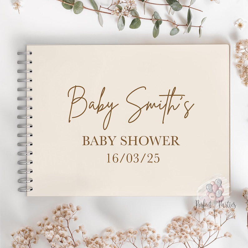Personalised Neutral Baby Shower Guest Book – Gender Neutral Minimalistic Design immagine 1