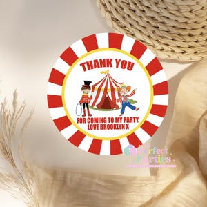 Personalised Circus Party Birthday Party Stickers Thank You Seals - PACK OF 35
