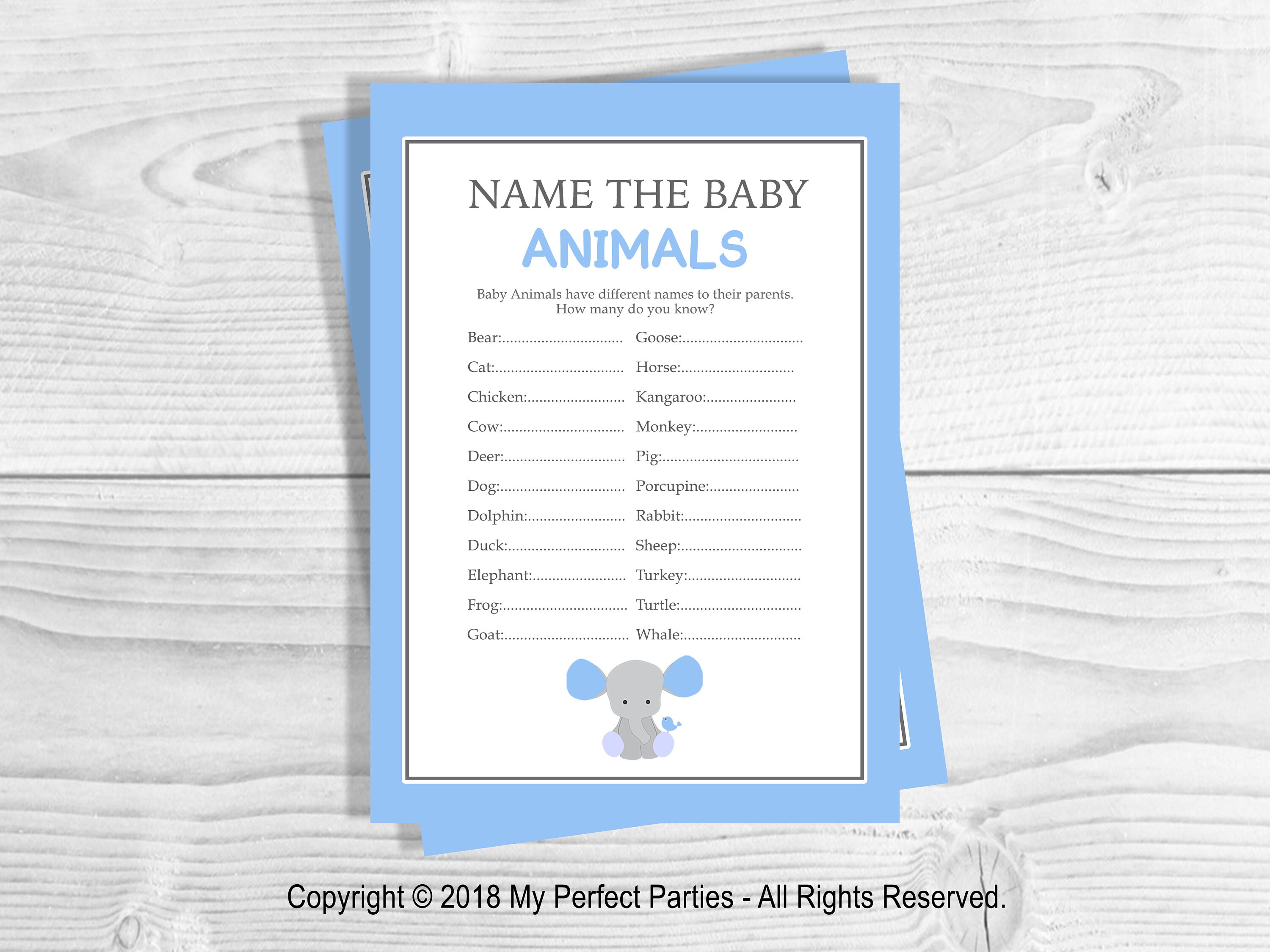 Blue Elephant Baby Boy Baby Shower Name The Baby Animals Etsy