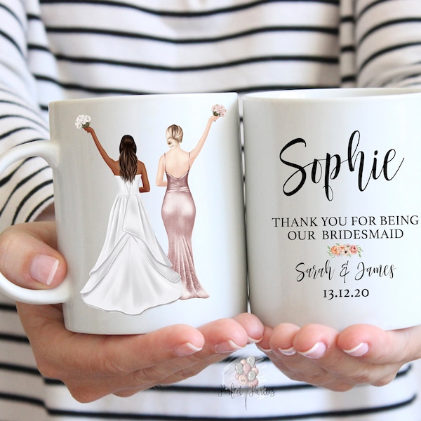 Personalised Wedding Mug, Thank You for being my Bridesmaid Maid of Honour Flower Girl Mug and Card Wedding Gift Friend Sister