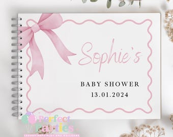 Livre d'or personnalisé avec noeuds roses - Livre d'or personnalisé pour baby shower et fête d'anniversaire - Baby shower party avec noeud rose