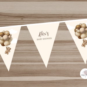 PERSONALISED Teddy Bear Neutral Birthday Party, Baby Shower, Bunting, Banner. - 3 METERS