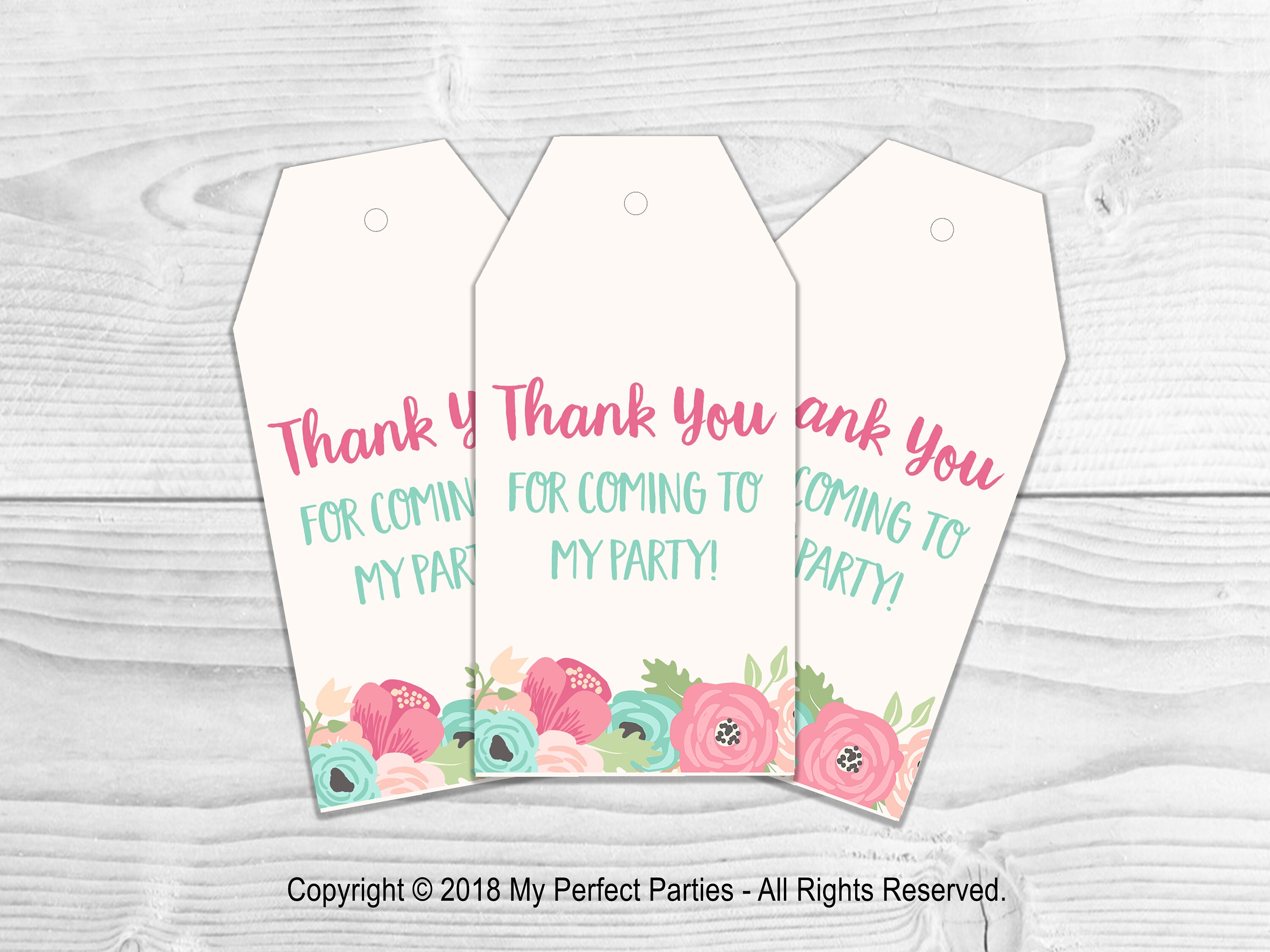 INSTANT DOWNLOAD Pink Floral Birthday Party Thank You Favour Etsy
