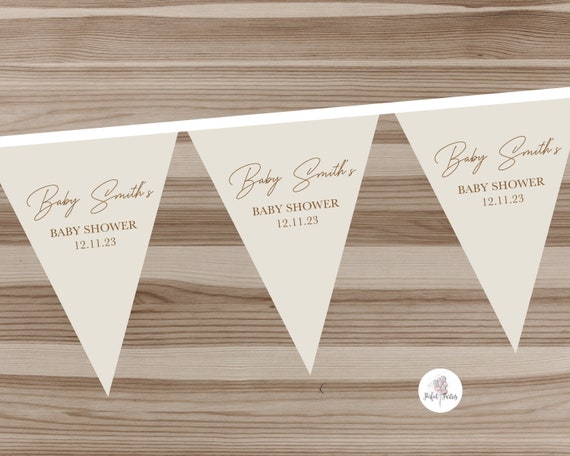 Personalised Neutral Baby Shower Bunting – Minimalist Banner – 3 Metres