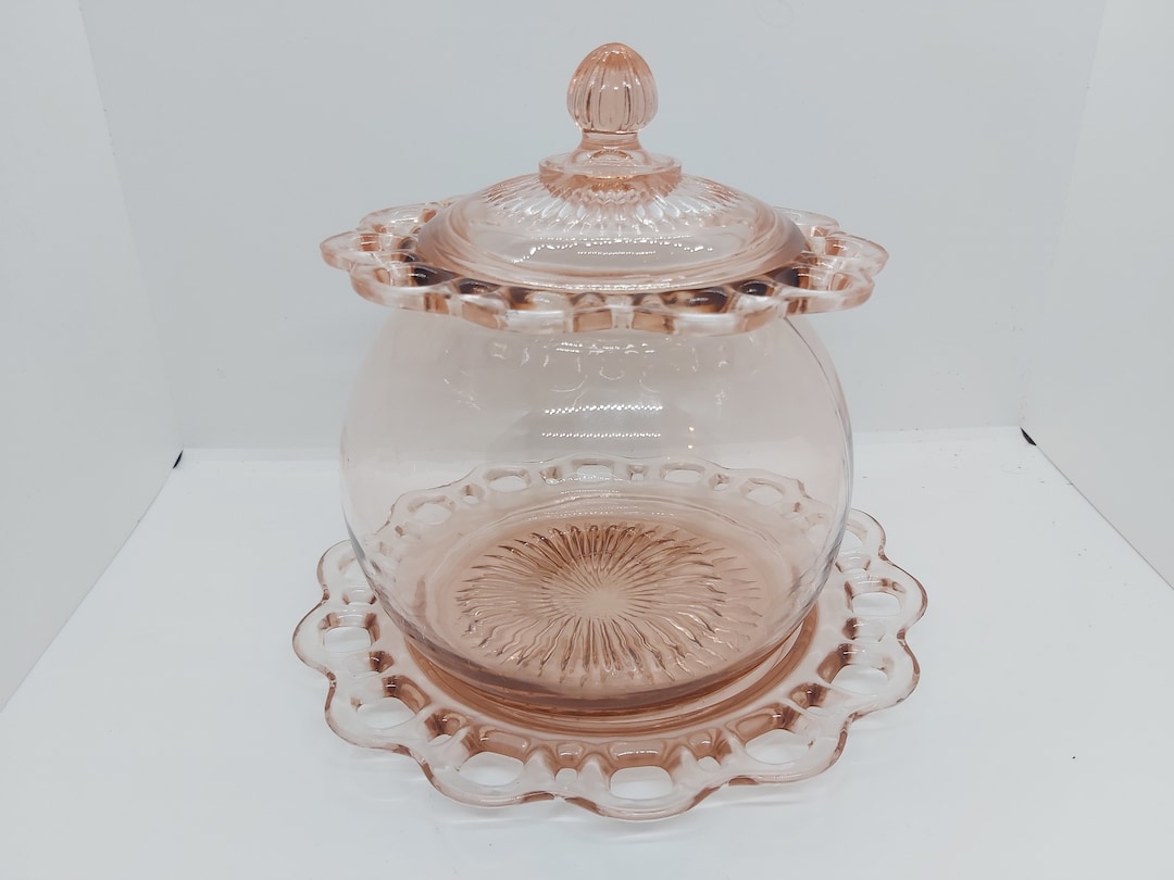 1930's Pink Depression Glass Cookie Jar Set by Anchor Hocking Etsy Canada