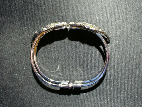 Fancy Rhinestone Silver Tone Clasp Bracelet - image 3