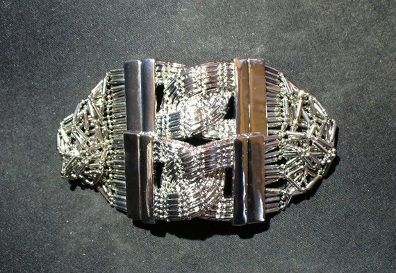 Complex Silver Tone Stretch Bracelet - image 1