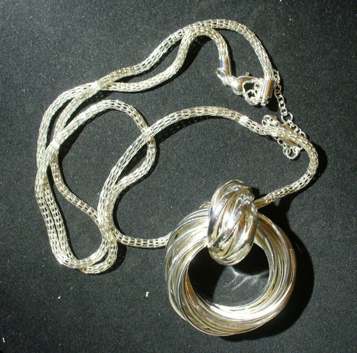 Large Silver Toned Pendant Necklace Etsy