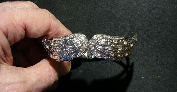 Fancy Rhinestone Silver Tone Clasp Bracelet - image 1
