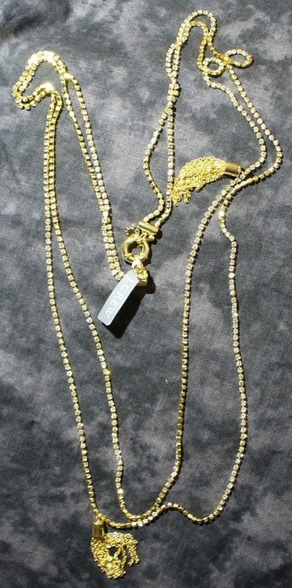 Delicate Two Layer Rhinestone Gold Tone Necklace - image 1